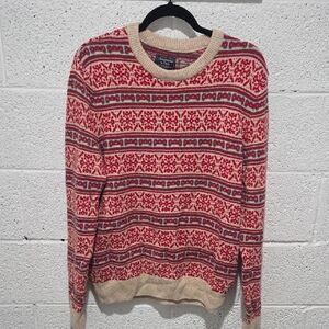 Abercrombie & Fitch Red and Cream Crewneck Sweater